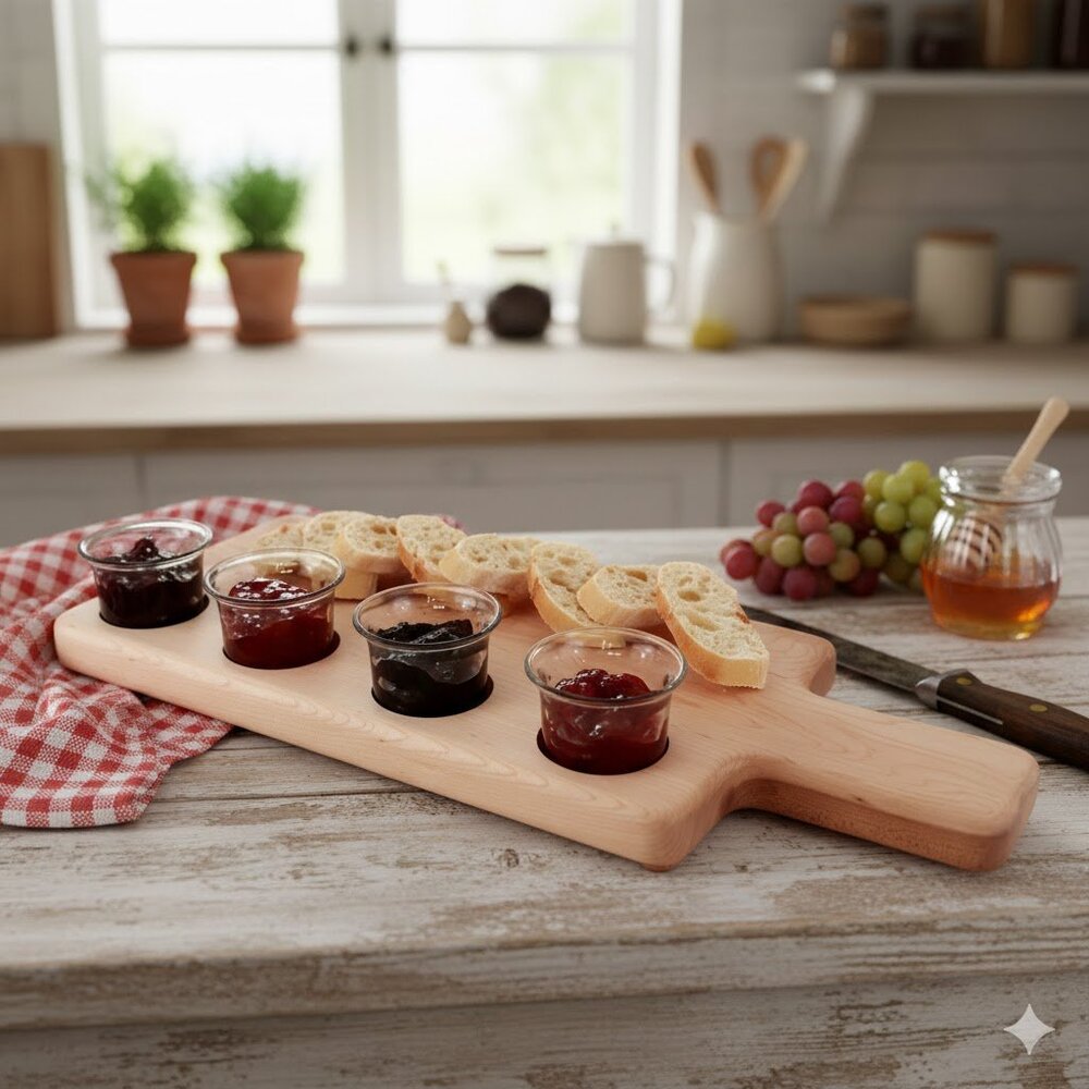 Handcrafted Hard Maple Serving/Charcuterie Board + 4 Cups & Spoons